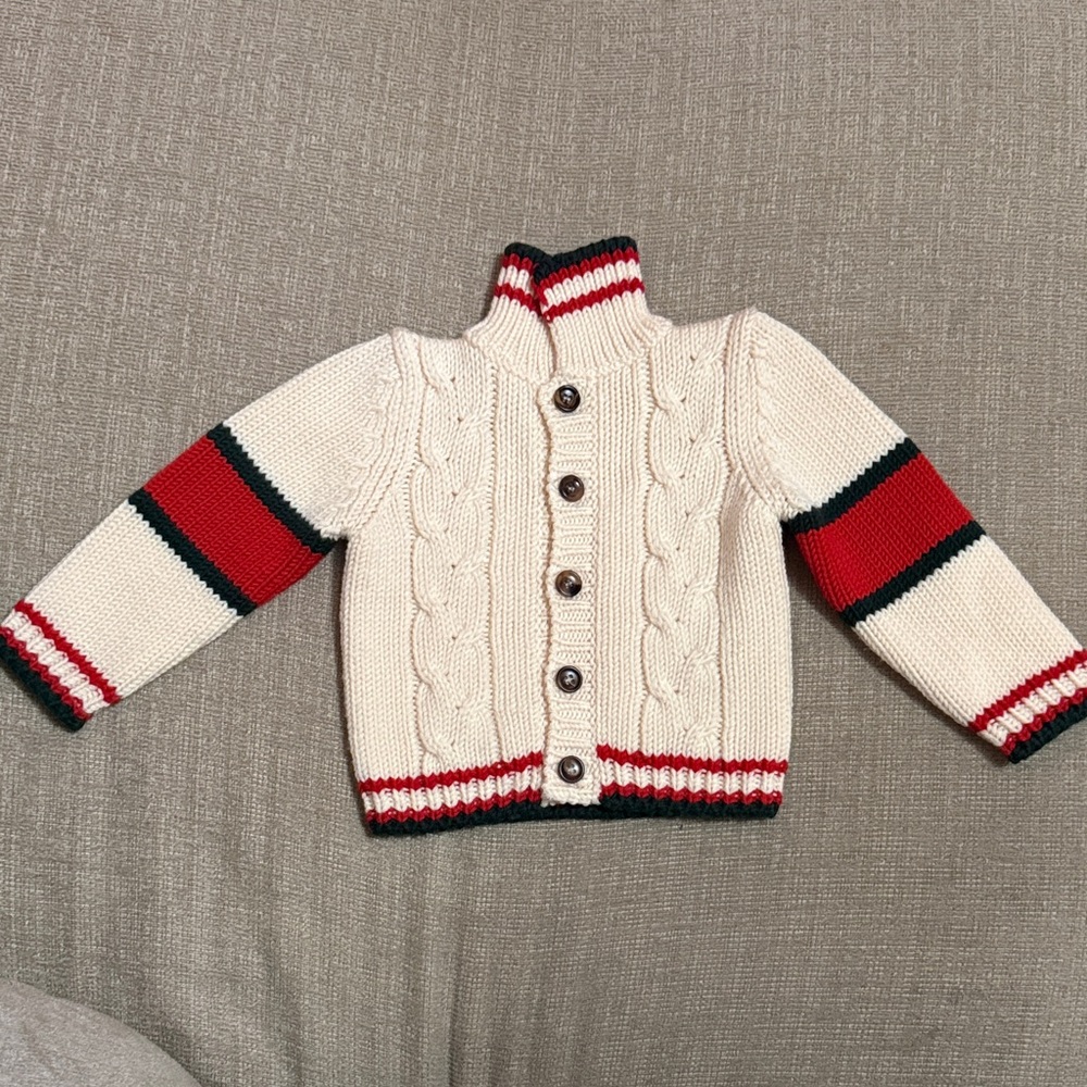 Gucci Kids Ivory Jacket with Red and Green Stripes